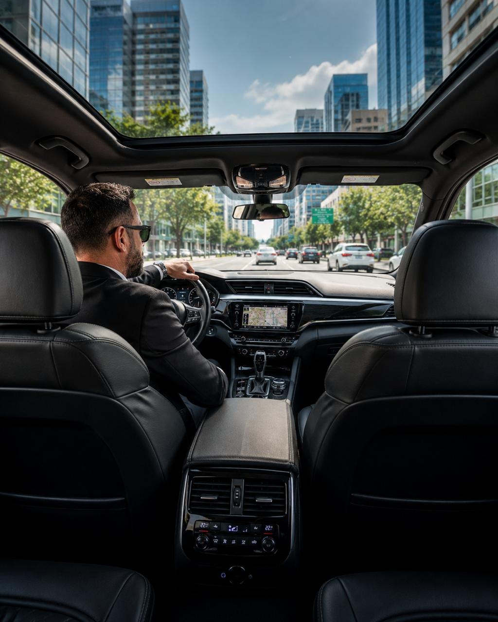 Interior executivo com motorista profissional